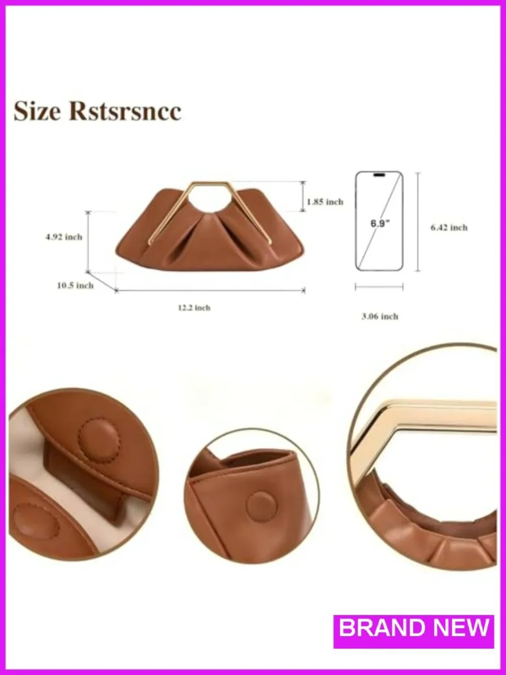 Ruched Cloud Clutch Purse with Geometric Metal Handle Women's Evening Bag PU